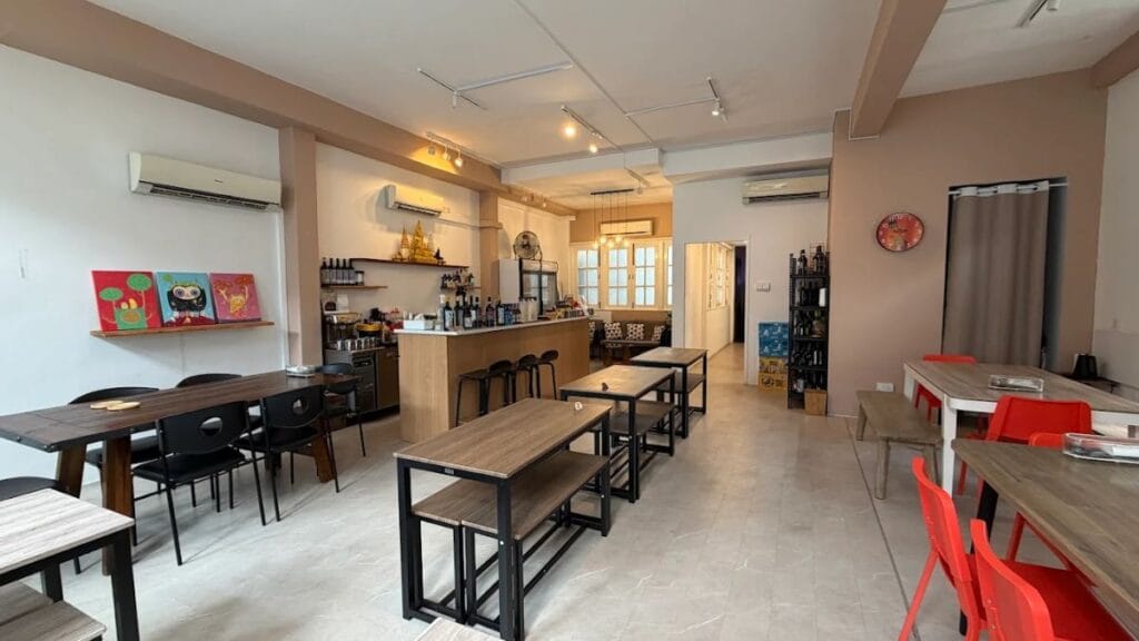 Vintage Japandi-style cafe on the second floor with a DIY craft corner, a hidden gem for Telok Ayer food.