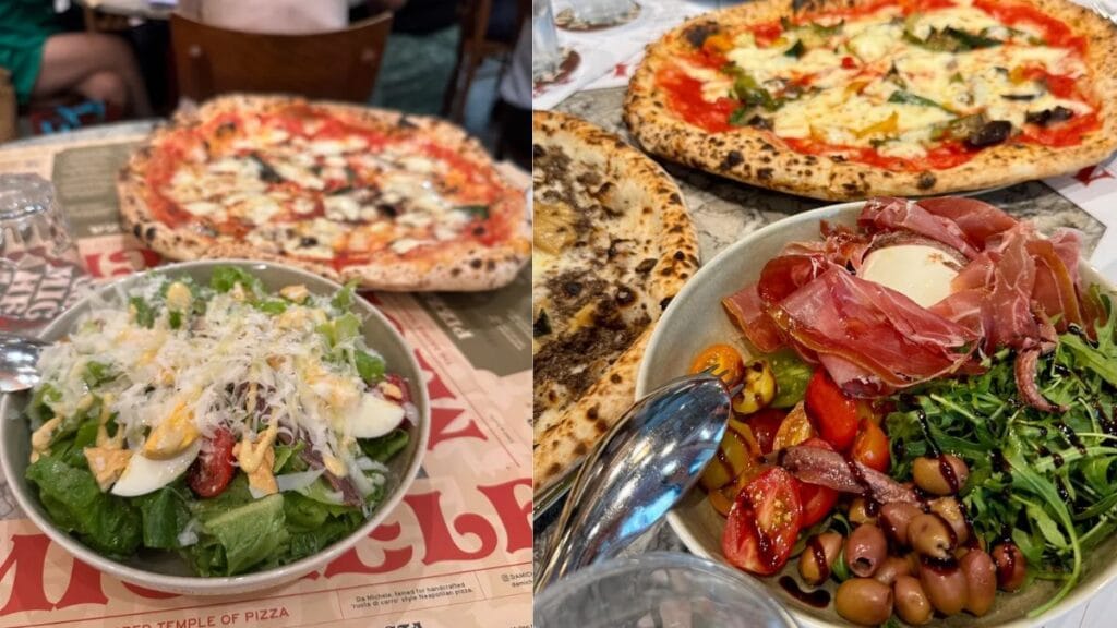 Hot, traditional wood-fired Margherita pizza with buffalo mozzarella, the benchmark for Western Telok Ayer food.