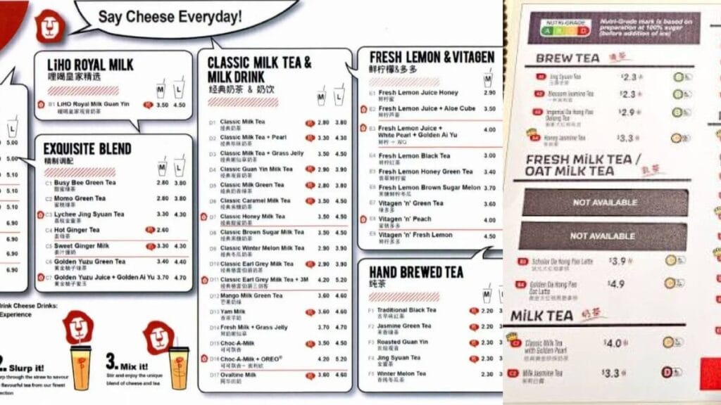 LiHO Tea menu with price in Singapore