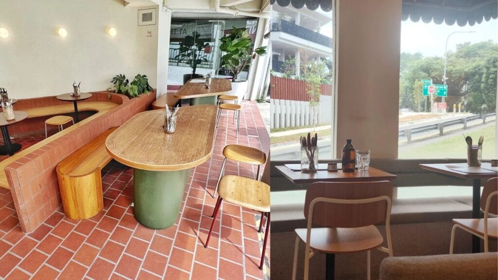 Best Dog Cafe Singapore: 26 Pet-Friendly Spots (2026) 22 A dog sitting by a tiled outdoor table at Lola's Cafe, a popular dog friendly cafe singapore known for its brunch.