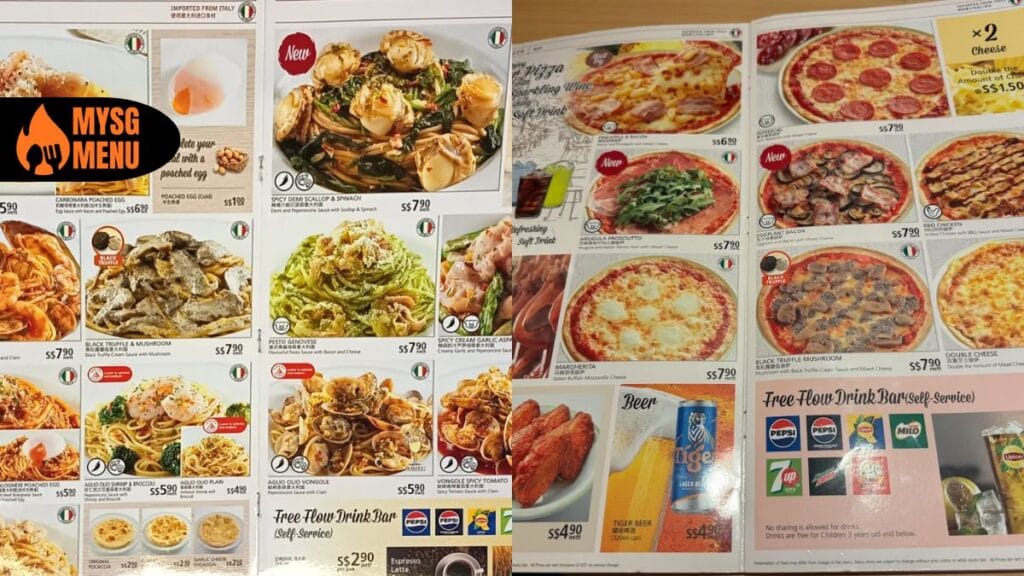 Saizeriya menu with prices in Singapore showing the latest 2026 dine-in price list for Italian dishes.