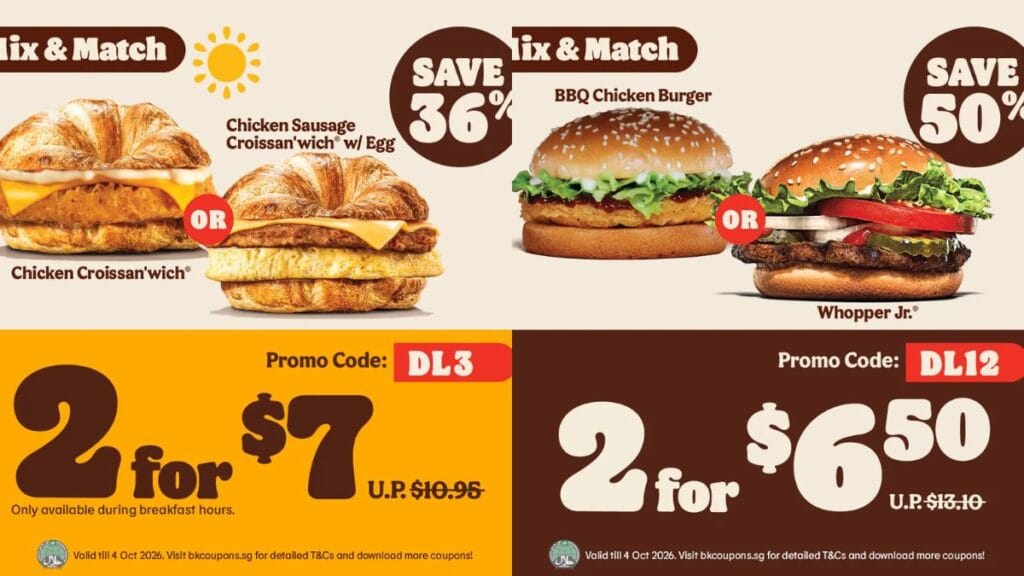 Verified Burger King Coupons Singapore: Max 62% Off Until Oct 2026 4 Burger King Mix & Match Coupons codes Singapore