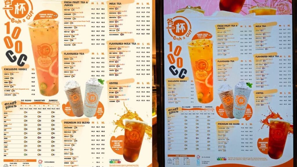 Each A Cup Menu & Prices in Singapore (Updated 2026)