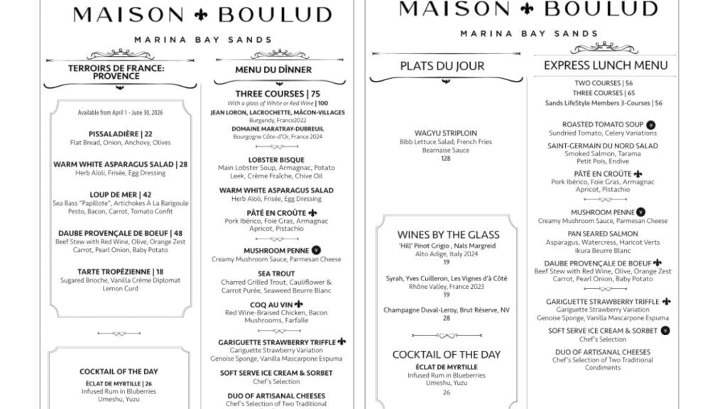 Maison Boulud Menu Prices Singapore (2026): Updated Prices & Guide 2 Maison Boulud menu with prices in Singapore